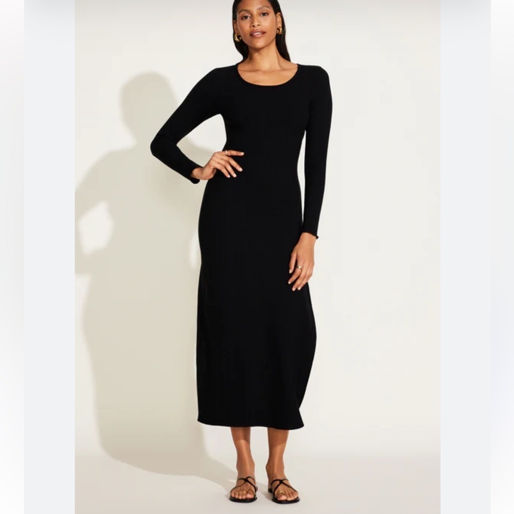 NWT Vitamin A The Date Night Midi Dress - Black Organic Rib Size S